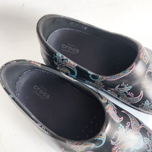 Crocs Neria ll Womens Work Shoes Black Slip On Comfort Clog Black Paisley Size 8 - Picture 10 of 11